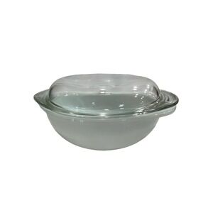 Vintage Pyrex 023 1.5 Qt Opal White Round Casserole Dish with Clear Glass Lid